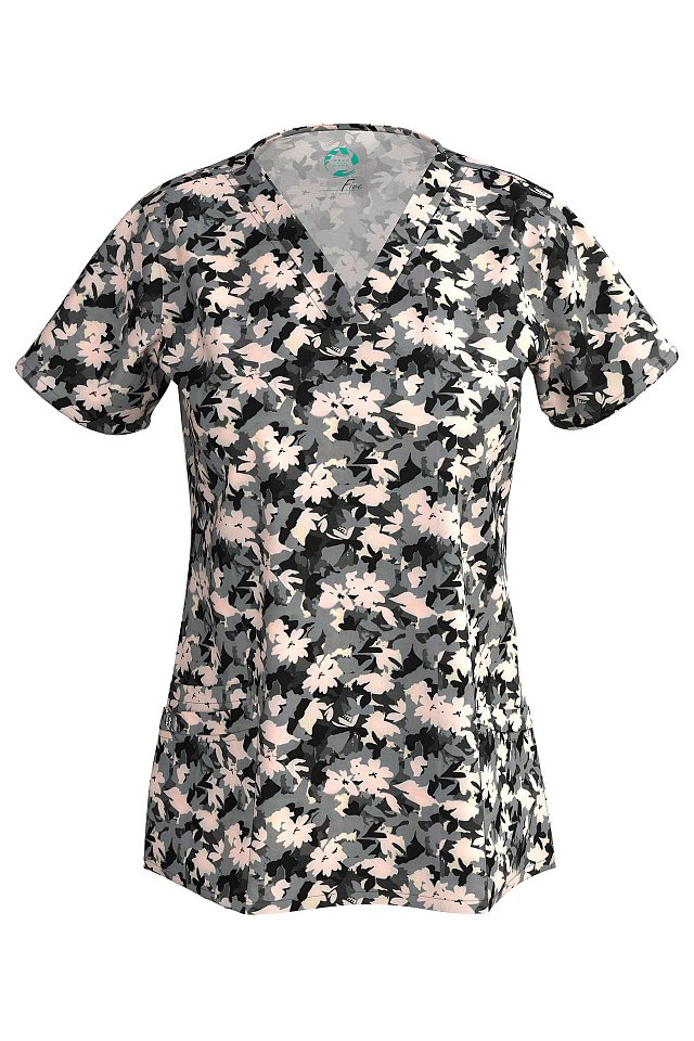Блуза Эргофайв Актив (ERGOFIVE Active) EAJW02 женская принт розовые цветы на сером