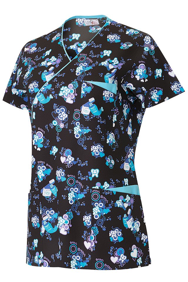 Блуза ЛИНДРЕД (Lindred) ОРИОН СТРЕЙЧ женская принт дантист, рукав короткий