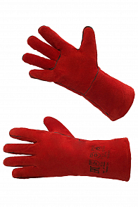 Краги спилковые утепленные на подкладке из искусственного меха красные