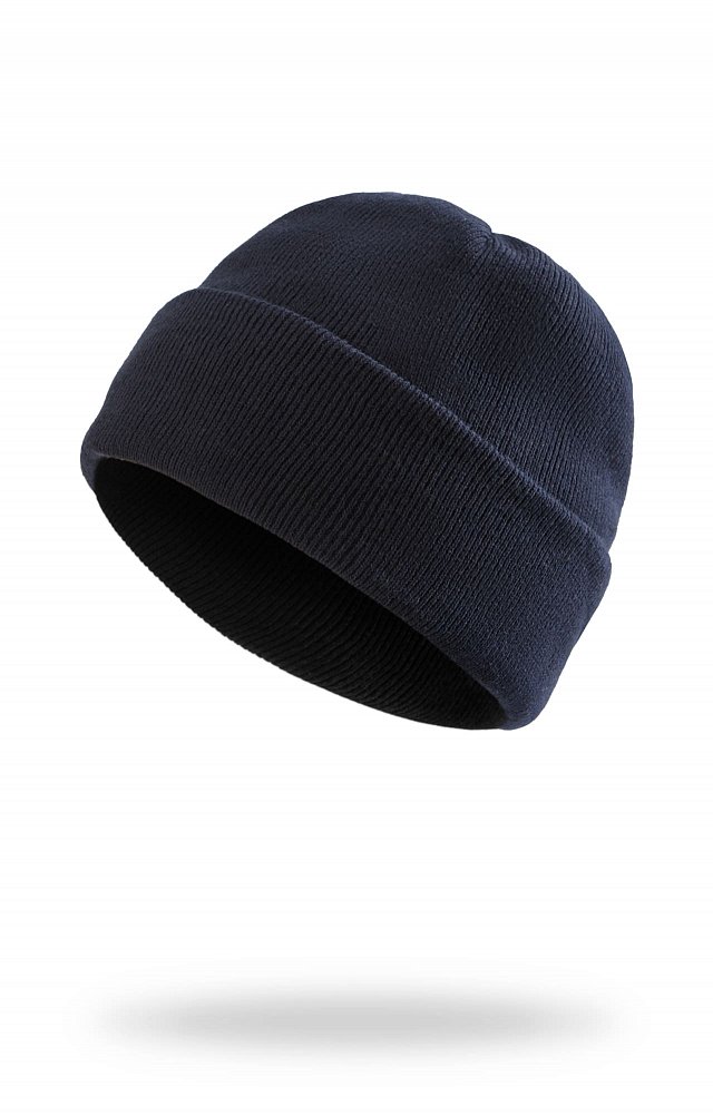 Шапка вязаная на флисе темно-синяя