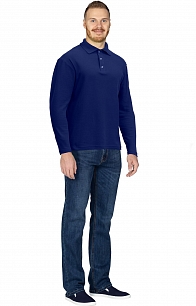 Тенниска-поло с длинным рукавом темно-синяя