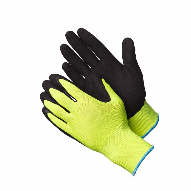 Перчатки нейлоновые сигнальные с латексным покрытием лимонные