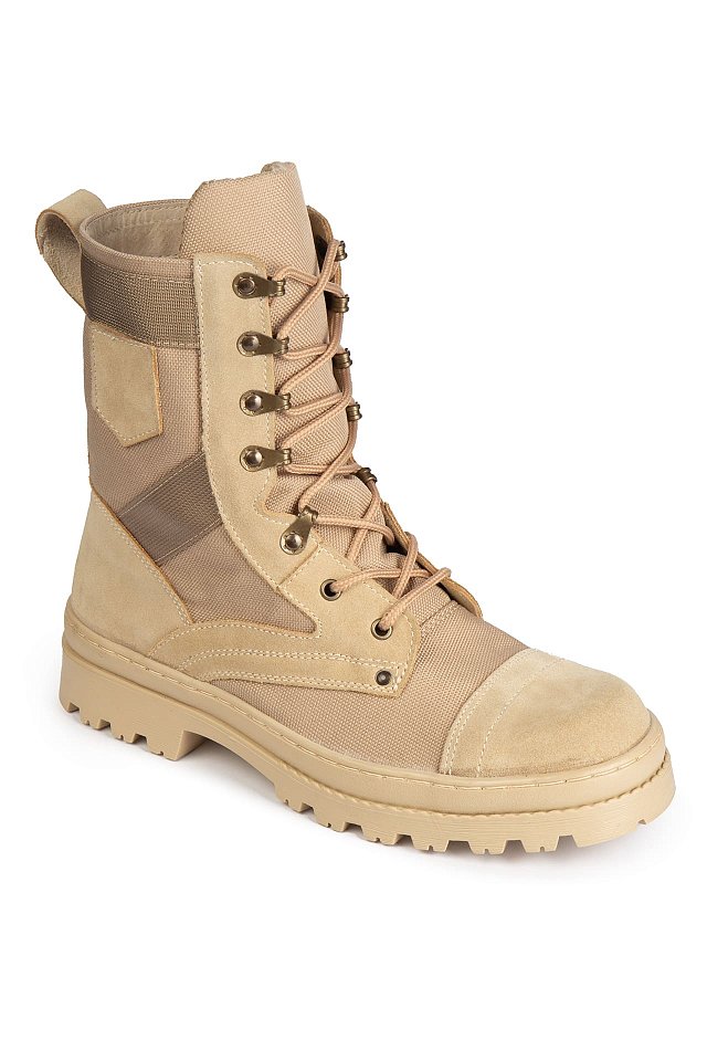 Ботинки БУТЕКС ОХРАННИКА с высокими берцами комбинированные натуральная бахтармяная кожа/Оксфорд мод 3801/4 бежевые