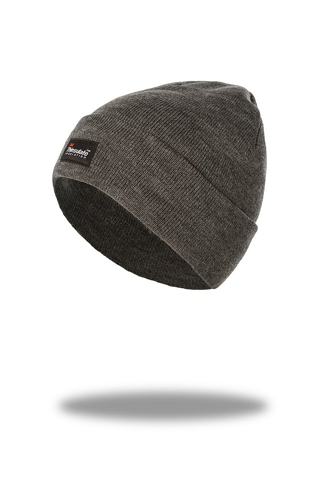 Шапка вязаная на флисе с утеплителем т.серая